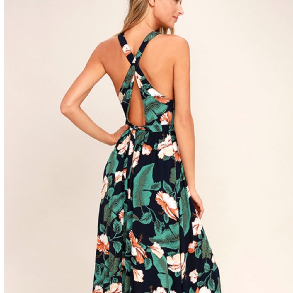 Lulu’s Navy Blue Floral Print Maxi Dress